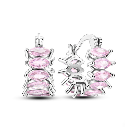 Pink crystal hoop earrings - 925 Sterling Silver
