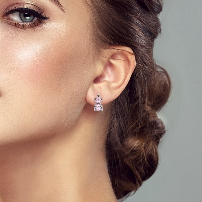 Pink crystal hoop earrings - 925 Sterling Silver