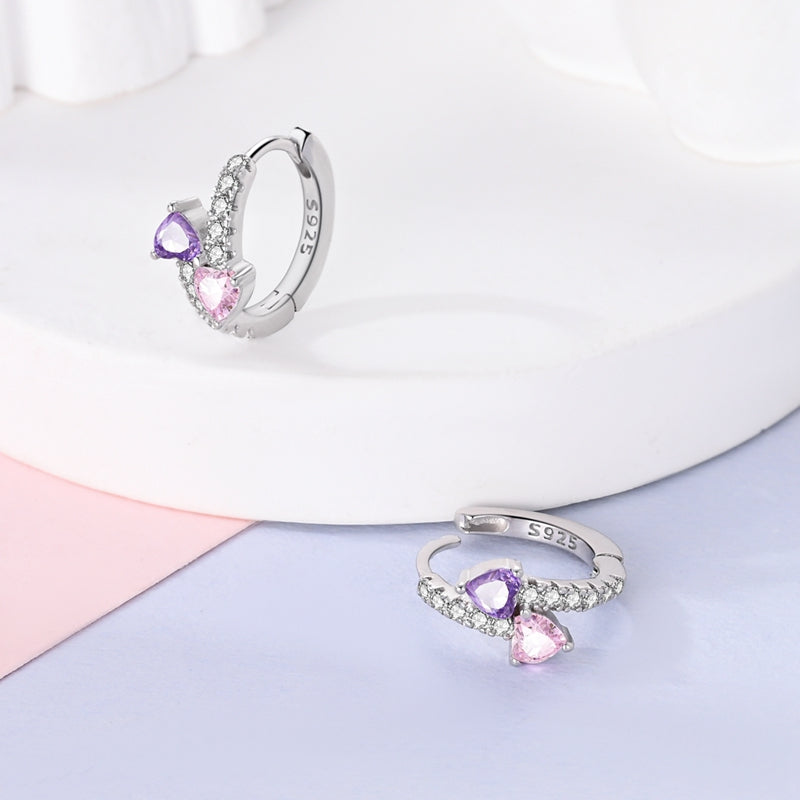 Hoop earrings - Pink and Purple Cubic zirconia