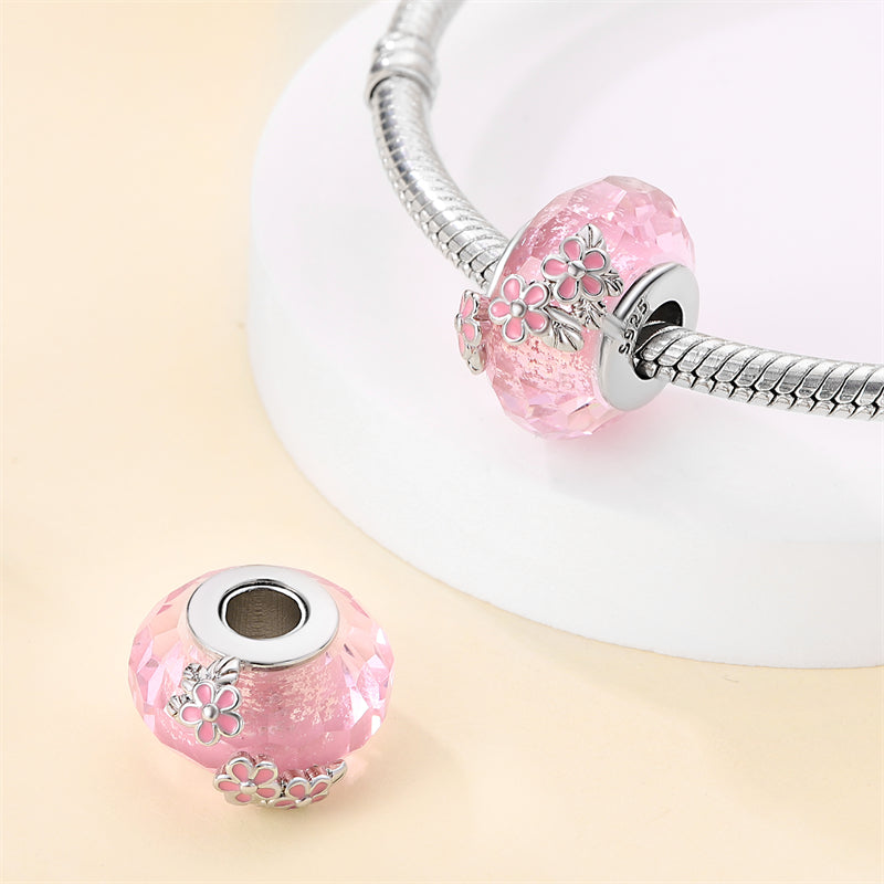 Pink Flower Glass Murano Charm