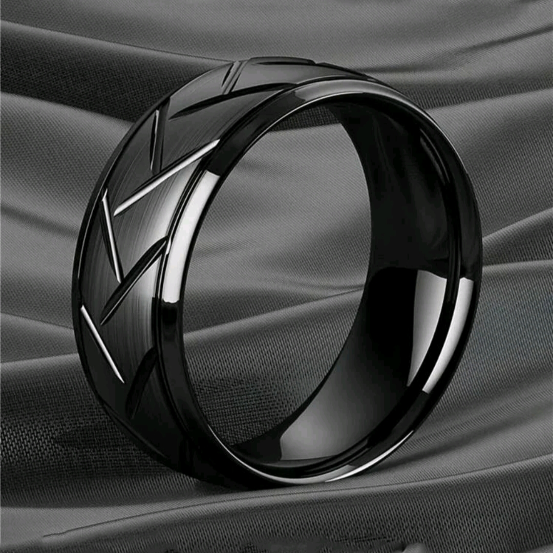 Modern Carved Stainless Steel Ring - Black