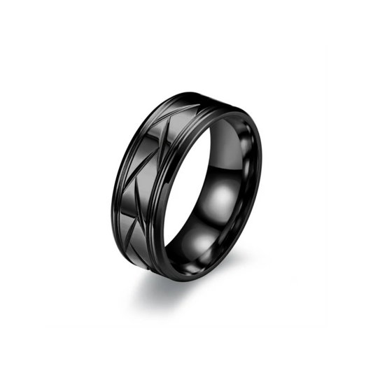 Modern Carved Stainless Steel Ring - Black