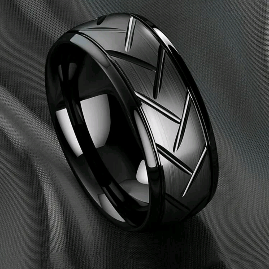 Modern Carved Stainless Steel Ring - Black