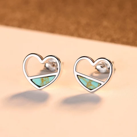 Silver Turquoise Heart Stud Earrings