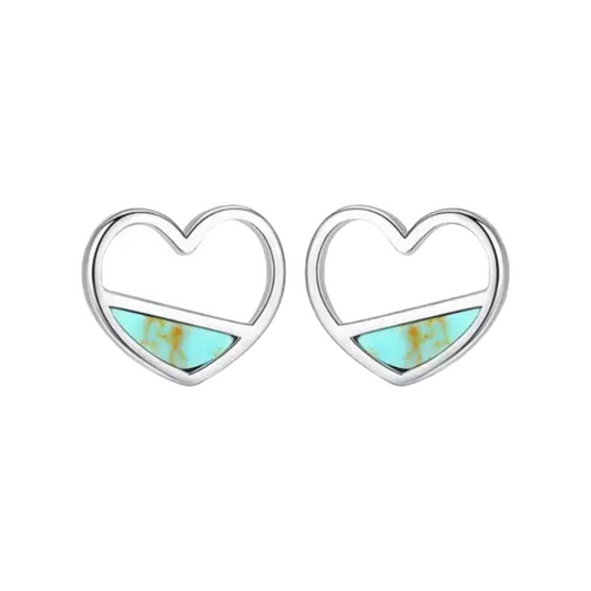 Silver Turquoise Heart Stud Earrings