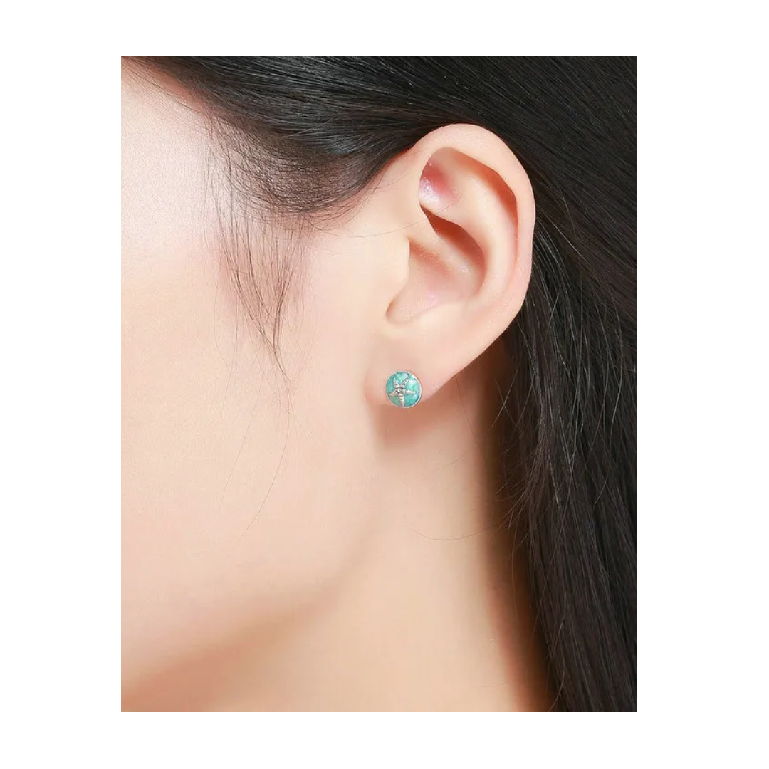 Teal Blue Starfish Stud Earrings